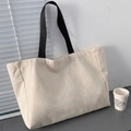 Minimalist canvas tote bag in off-white with black straps for yoga and travel - Solid Beige (Black Strap)
