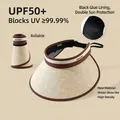 Brown UPF50+ sun hat with vinyl lining and foldable straw design for women - Headband Straw Visor / Beige Coffee Edge