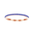 Rose gold eternity ring with round blue zircon stones in a sleek minimalist style - March Light Blue - Rose Gold