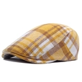 British style yellow plaid flat cap for men made of warm wool blend fabric - Adjustable / Yellow Check