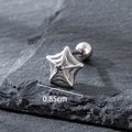 Pendientes de telaraña pentagrama de acero inoxidable plateado con cristal negro central - Estilo de Piedra Negra Pentagrama de Telaraña (S431)