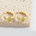 Gold French vintage evil eye hoop earrings with green enamel and small gemstones - Yellow