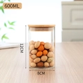 600ML square borosilicate glass storage jar with bamboo lid, size 8x12cm for food storage - Diameter 80*Height 120 600ml With Bamboo Lid