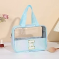 Borsa da toilette olografica blu trasparente con toppa ricamata della lettera E - Lettera E / Azzurro