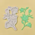 Macro shot of flexible silicone flower mold with detailed green floral leaf clay crafts - Magnolia Shape (S)