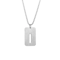 Close-up of silver titanium steel rectangle hollow pendant with durable box chain necklace - Letter I