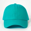 Detailed front view of teal cotton twill baseball cap with six-panel structure and curved brim - One Size / Lake Blue