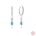S925 sterling silver hoop earrings featuring marquise turquoise and white zircon stones - Silver