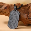 Black stainless steel dog tag necklace with American flag design and letter F - Letter F Necklace