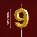 Golden number 9 birthday cake candle decoration with 4.8cm height and white holder - Gold Diamond-faceted Number Candle 9