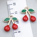 DIY red cherry charms in gold alloy and enamel for handmade jewelry and earrings - Cherry (10973)
