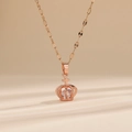 Roségoldene hohle Kronen-Halskette mit Zirkonia-Anhänger und feiner O-Kette für Damen - Roségold (mit Kette)