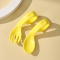 Yellow baby training fork and spoon set with curved handles for self-feeding kids - Lemon Yellow (Bagged)