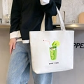 White canvas tote bag with 'good time' mojito print and large capacity for daily use - White Lime Cup