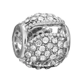 Silver owl charm bead with sparkling white crystals for DIY jewelry bracelet - Cylinder Hollow Pave Bead