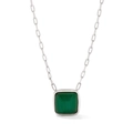Collier à maillons argentés avec pendentif carré en malachite verte au design rétro - Argent Vert (PCD996)