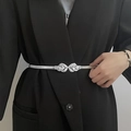 Elastic silver leaf buckle belt for dresses and blazers with metallic finish - A175 Twisted Leaf Buckle / Silver