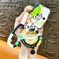 Cute cartoon panda keychain featuring liquid quicksand stars and a black bell bag accessory - Panda Elf Ball Quicksand Pendant / White