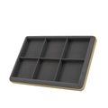 Goldenes PU Schmucktablett mit 6 Fächern und grauem Samt für Ketten und Ringe - 6 Gitter Grau