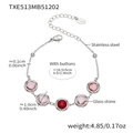 Silver stainless steel bracelet with red and pink glass stones and product dimensions - Bracelet Only / Steel Red Mix
