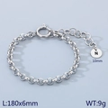 Silver stainless steel chain bracelet featuring a letter N round pendant with adjustable clasp - Silver - Letter N (KB186403-Z)