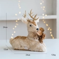 White reindeer Christmas ornament with gold glitter antlers and pine cone details - Style D White Gold Lying Reindeer