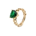Golden chain band ring featuring a vibrant green heart-shaped crystal on white background - Adjustable Open / Green Heart