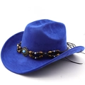 Detail of royal blue faux suede cowboy hat with braided cord and turquoise centerpiece - M (56-58cm) / Sapphire Blue