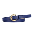 Deep blue faux leather belt with a golden round buckle for women minimalist fashion - Navy Blue / 106