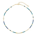 Handmade beaded necklace with blue turquoise gradient beads and pearl accents - Lapis Lazuli Necklace XL-899J