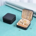 Portable square black leather jewelry organizer box with zipper closure and storage slots - 10*10*5cm / Black