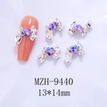 Silver bow nail charm with purple heart stone, size 13x14mm for DIY manicure art - Silver Bowknot Pink Purple Heart(9440)