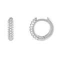 Macro view of silver geometric hoop earrings featuring three rows of micro-pave zircons - Silver (Triple Row Pave Hoop)