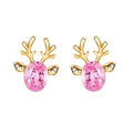 Pink crystal reindeer stud earrings with gold plating and sparkling small accents - Gold - Rose Quartz