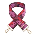 Ethnic style floral jacquard bag strap with red-pink embroidery and gold metal clips - Purple Rose Red Big Flower