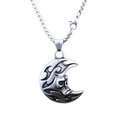 Collana punk gotica con ciondolo luna e teschio in argento vintage e catena in acciaio - Pendente Teschio Luna Crescente (B0512)