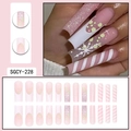 Uñas postizas de Navidad rosas con copos de nieve blancos y rayas de caramelo - SGCY-228 Estilo de Copo de Nieve Rosa de Navidad