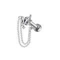 Détail d'une boucle d'oreille argentée avec pierre carrée et chaînes à pompons fluides - Style de Gland Étoile Carré (ER3072121)