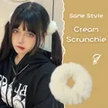 Cute cream plush hair scrunchie with soft lamb wool texture for girls and women - Plush Scrunchie-Creamy White