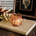 Amber lotus glass candle holder with ribbed petals for home dining table decoration - Tulip Candle Holder / Brown