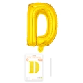16 inch golden letter D foil balloon for birthday party with packaging and straw - Letter D / Gold