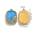 Blue enamel rectangle flower pendant in gold finish showing front and back views - Rectangular Floral Rhinestone Pendant (Z2361GB) / Blue