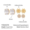 Detailed size chart showing dimensions for stainless steel daisy and zircon stud earring set - Oval Daisy Zircon Set (YYE025378)