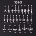 Selection of 24 stainless steel navel rings with cubic zirconia on black background - Fashion Piercing Style(10#) / Silver