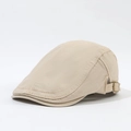 Classic beige beret newsboy cap for men and women with adjustable metal side buckle - Beige