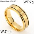 Bague en acier titane doré 7mm brossé avec deux rainures noires parallèles - US 7 / Bague Homme Dorée (KR47323-K)