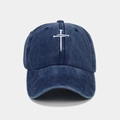 Dunkelblaue Baseballkappe aus gewaschener Baumwolle mit weißem Kreuz-Stickereidesign - Frontstickerei / Marineblau