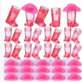 Set of 10 pink cowboy boot shot glasses and 15 plastic mini hats for western parties - 20 Pink Cups & 20 Pink Hats Set