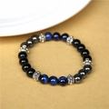 Blue tiger eye and black obsidian beaded stretch energy bracelet for men and women - 19cm/8mm Bead Diameter / Lapis Tiger Eye