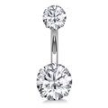 Macro detail of silver stainless steel navel ring with round sparkling zircons - Round-JE0048